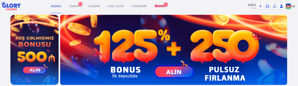 Glory Casino pulsuz qeydiyyatdan keçdikdən sonra azərbaycan oyunu üçün bonus
